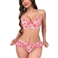 Set Lingerie Bra dan Celana Dalam Motif Hati yang Memikat, Menawan, Berani, Menggoda, Lembut, Seksi, Dua Potong, Pakaian Tidur