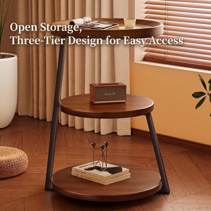 Modern 3-Tier Walnut <b>Side</b> <b>Table</b> <b>with</b> 60cm Height and Open <b>Storage</b> <b>for</b> <b>Living</b> <b>Room</b> and Bedroom - Product Image 6
