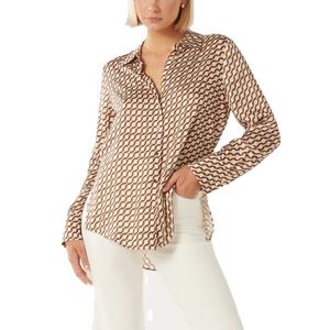 Chemises tricotées pour femmes à imprimé audacieux Bouton de mode vintage Style confortable pour les événements de rassemblement formels décontractés Teint en plaine - Product Image 1