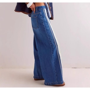 Jeans Larghi da <span class=keywords><strong>Donna</strong></span> <span class=keywords><strong>con</strong></span> <span class=keywords><strong>Bottoni</strong></span> <span class=keywords><strong>Laterali</strong></span> a Pressione, Stile Retrò Anni '90 <span class=keywords><strong>con</strong></span> Strisce a Contrasto, <span class=keywords><strong>Pantaloni</strong></span> in Denim Popper, Misto Cotone, Vestibilità Ampia - Product Image 5