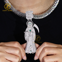 18K Plaqué Or 925 Argent Numéro Sainte Mort Muerte Statue Pass Diamant Testeur Père Noël Pendentif pour Hommes Moissanite Pendentifs Charmes