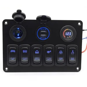 Dc 12V 24V 6 Gang Marine Boat 4.2A Dual USB Car Charger cor voltímetro Alumínio empurrar fora do painel do interruptor