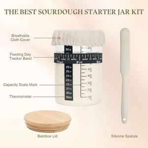 Kit de fermentación de masa madre de 900 ml con termómetro, raspador, cubierta de tela, tapa de bambú, tarro de boca ancha para masa madre, utensilios de repostería - Product Image 2