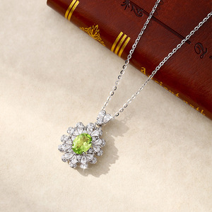 Collier pendentif fleur en pierre précieuse colorée ovale 6*8mm, vente en gros, 9 pièces, pierre naturelle, argent sterling 925, bijoux fins - Product Image 5