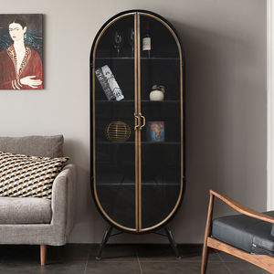 ตู้เก็บของ 5 ชั้น สไตล์วินเทจอินดัสเทรียลรักษ์โลก ยี่ห้อ ART NEST รุ่น Farmhouse พร้อมบานกระจกทรงวงรี สีดำ เหมาะสำหรับห้องนั่งเล่น - Product Image 4