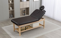 Table de massage fixe en bois, cuir PU marron foncé, dossier inclinable, étagère de rangement, repose-tête pour spa, salon, physiothérapie