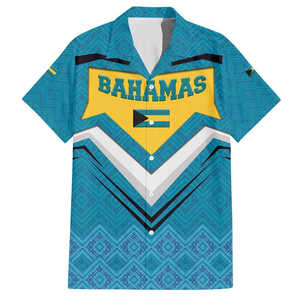 Chemise hawaïenne pour homme, motif drapeau des Bahamas, <span class=keywords><strong>col</strong></span> montant, boutonnée, coupe ample, pour la fête de l'indépendance des Bahamas, personnalisable - Product Image 1