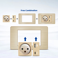 BAOBEN Prise murale en acier inoxydable doré, norme israélienne, avec USB Type C à charge rapide, interrupteur d'éclairage, TV satellite, Tel, CAT5, CAT6