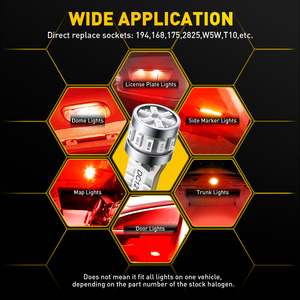 Ampoule LED AUXITO Bestseller T10 1900K Rouge 9V 14V, ampoule de phare LED 140lm, lot de 2 pour éclairage intérieur de voiture - Product Image 4