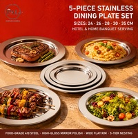Assiette ronde en acier inoxydable à bord large, assiette à steak occidentale, plateau de service en métal multi-usages pour barbecue, pâtes, salade, dessert