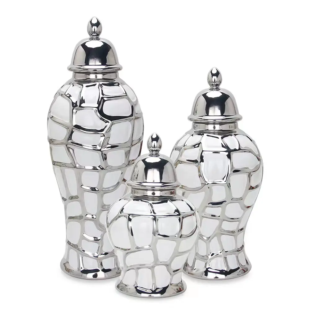 MSH elektroliz ızgara desen altın ve gümüş seramik vazolar ev dekorasyon için genel Pot