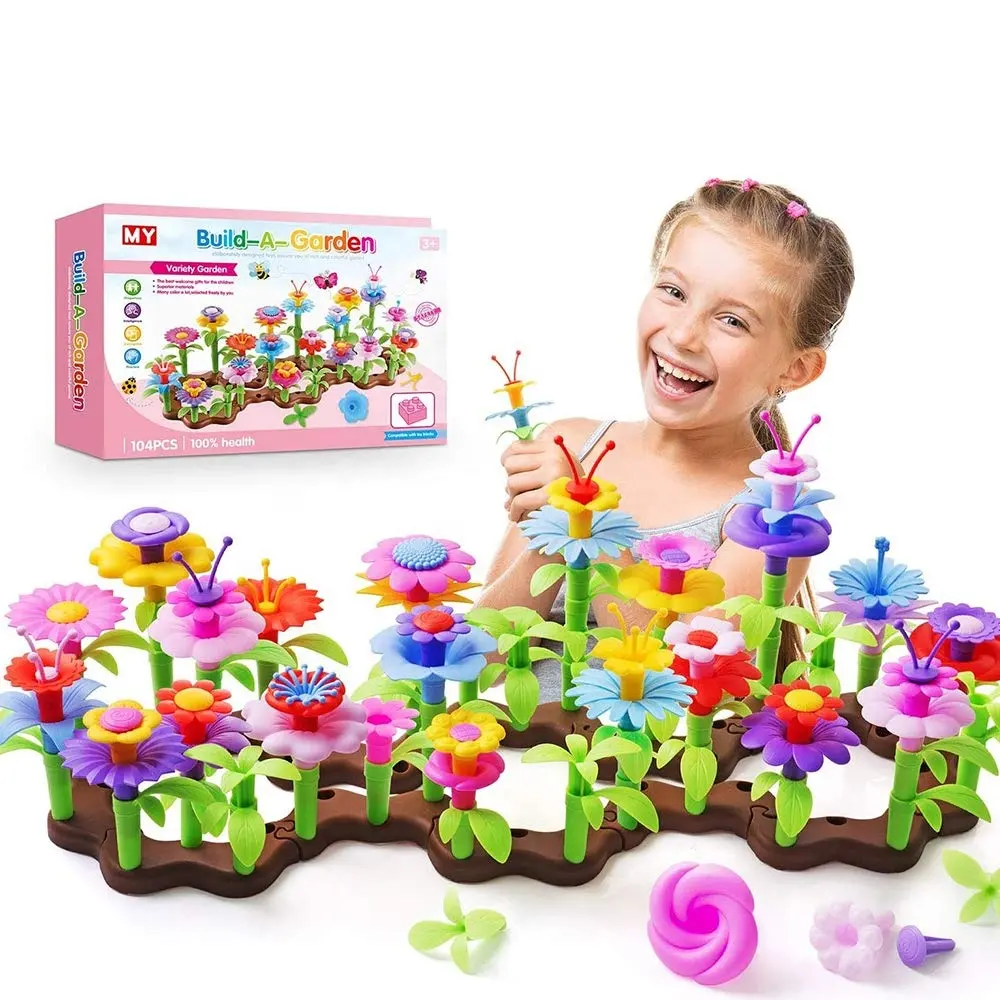104 pçs criativo buquê de arte artesanato, cerdas educativas flor jardim, conjunto de brinquedos de construção