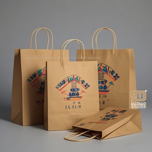 Sac en <span class=keywords><strong>papier</strong></span> kraft brun personnalisé écologique avec poignée plate, sac de livraison de nourriture à emporter pour restaurant - Product Image 2