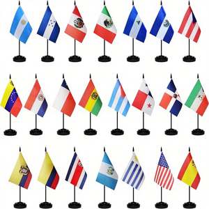 Ensemble de drapeaux de bureau pour pays hispanophones d'Amérique latine, 13 pouces, avec mât noir à pointe, pliable, résistant aux UV, en polyester, Heritage - Product Image 1