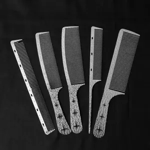 Super Custom Logo Stainless Steel Wide Tooth Comb Shining star plate Hair Comb Styling Tool Barber Shop