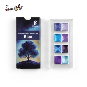 8สีเมทัลลิคสีฟ้าสีม่วงชุดShimmerสีน้ําทึบศิลปินแบบพกพาครึ่งชุดAqua Arellas Aquarela - Product Image 1