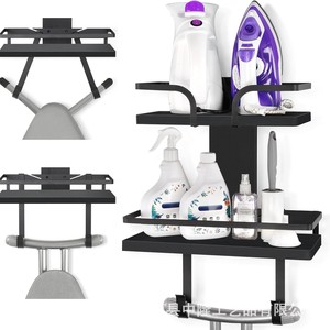 Wall Mounted Ironing Board Holder Wooden <b>Shelf</b> With Iron <b>Hook</b> Organizer Rack For Laundry Room Storage Punch Free Installation - Product Image 2