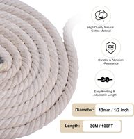 Natürliches Weißes Baumwollseil 1/2 Zoll 4-Strang Gedrehtes Dickes Weiches Seil für Handwerk Tauziehen Haustier-Spielzeug Wäscheleine Verandaschaukel Bett