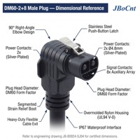 Connecteur mâle coudé à 90 degrés JBoCnt DM60 2+8 100A IP67 DC 500V 5000 cycles UL94-V0 ignifuge en cuivre et nylon