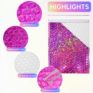 Holographic Pink Eco-Friendly Waterproof Poly Bubble Mailer Durable Secure Shipping Envelope - Product Image 2