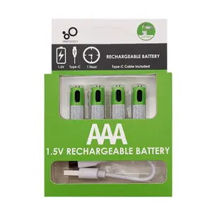 Baterias de lítio tipo c, venda quente de 1.5v, usb, recarregável 550mwh aaa, carregamento usb, bateria de íon de lítio, com porta tipo c