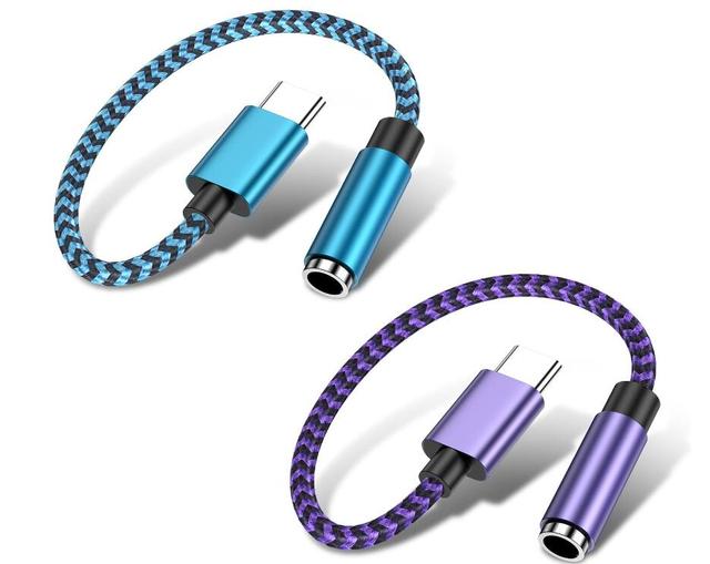 Colorful Nylon Braid USB C to 3.5mm Female Headphone Jack Adapter
