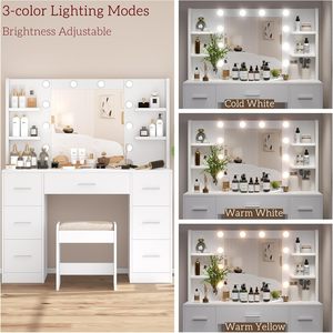 Wenfeng OEM/ODM Hiện Đại Trắng 7-ngăn kéo bàn trang điểm-Thắp sáng lưu trữ bằng gỗ tủ quần áo với gương, nội thất phòng ngủ - Product Image 6