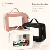 Boîte de rangement pour tuiles de mahjong en PU avec fenêtre de visualisation transparente en PVC pour un rangement organisé des jeux de mahjong, des jeux à domicile et des jeux de table
