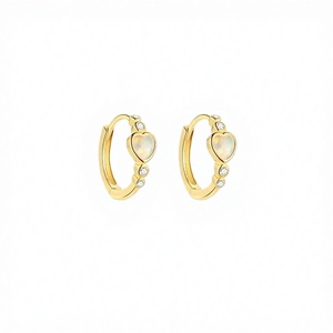 925 Sterling Silver Round <b>Opal</b> Hoop <b>Earrings</b> Gold Plated Women's Trendy for Wedding Party or Gift - Product Image 3