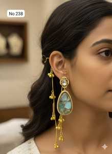 Handcrafted Gold Tone Jhumka <b>Earrings</b> with Sparkling Teardrop Stone and Chain Detail Indian Wedding Jewelry Collection for Women - Product Image 2