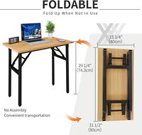 Bureau d'ordinateur pliable en métal fin et en bois de haute qualité, sans assemblage requis, pour les petits espaces, bureau à domicile