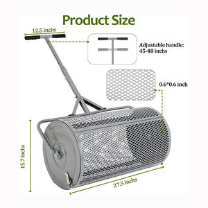 JH-Mech Metal Roller Spreader With Adjustable Handle 27Inch Metal Mesh Compost Spreader <strong>for</strong> Lawn and Garden <strong>Topsoil</strong> - Product Image 2