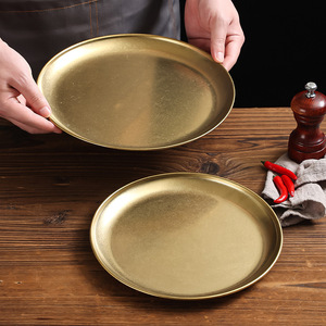 Retro Gold Serving Tray Round Metal Dish For Home Dining Fruit Plate Vintage Style Durable Wear Resistant - Product Image 2