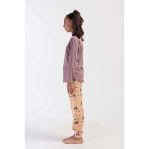 Ensemble de pyjama pour fille à col rond et manches longues en modal avec poignets ovales, motif uni ou à carreaux, 100 % coton, chaud pour l'hiver, pour les âges 9-10/15-16 ans - Product Image 2