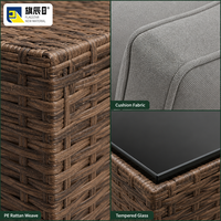 Ensemble de canapé d'extérieur modulaire en rotin tressé en forme de L avec table basse et 5 coussins pour patio