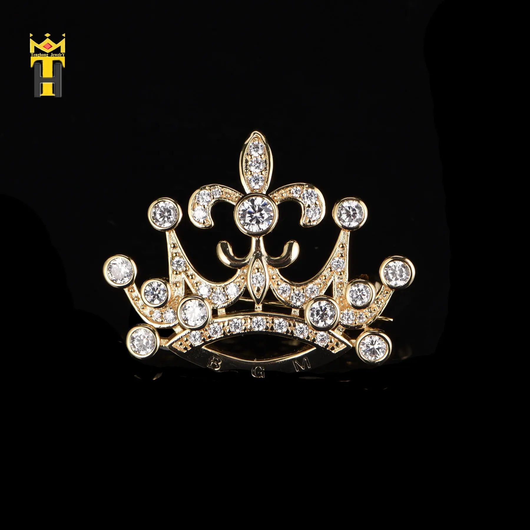 Fashion fine jewelry women bridal brooch luxury cz diamond silver gold ornament crown pins brooches