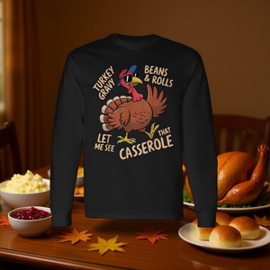 Camiseta de manga larga con estampado de cacerola de frijoles y panecillos con salsa de pavo para el Día de Acción de Gracias - Product Image 3