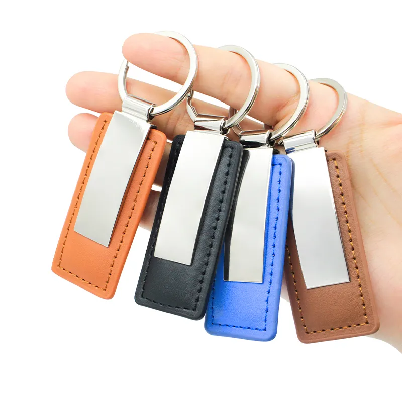 Personalisasi PU kosong Laser ukiran gantungan kunci hadiah Mini kustom merek Logo logam gantungan kunci mobil kulit gantungan kunci