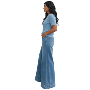 Jean taille haute évasé pour femme - Pantalon palazzo en denim extensible - Tendance - Product Image 3