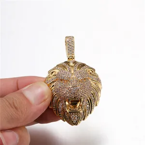 Hip Hop Jewelry Lion Head Pendant Iced Out CZ Cubic Zirconia Necklace Iced Lion Head Pendent Necklace In White Gold