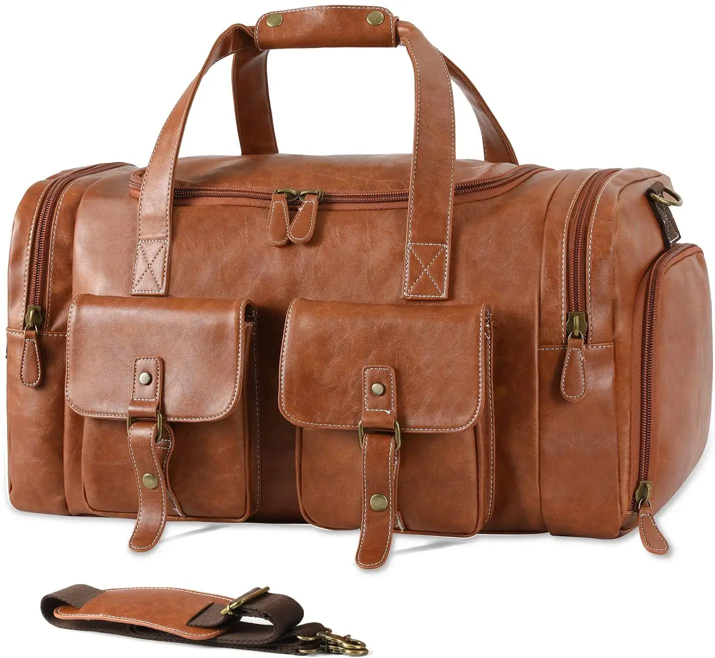 مخصص حقيبة السفر المصنوعة من القماش الخشن مع حذاء الحقيبة تحمل على حقيبة بو الجلود حقيبة لعطلة نهاية الأسبوع