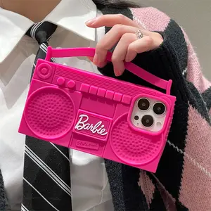 3D Barbie radyo telefon Iphone için kılıf 14Promax 13 12 11 Pro max moda kadınlar cep koruyucu kızlar silikon yumuşak arka kapak