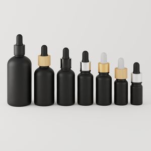 10 ml 50 ml 100 ml Matte Ronde Zwarte Dikke Glazen Cosmetische Serum Dropper Haarolieflessen - Product Image 3