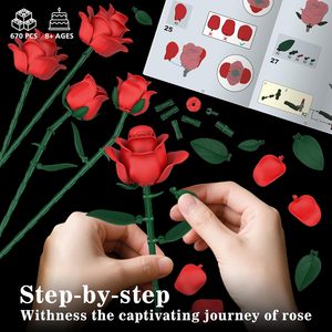 Set di Blocchi da Costruzione con Rose Rosse Artificiali, Regalo per Natale, Compleanno, San Valentino per Donne - Product Image 4