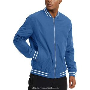 Nouveau design vert noir bleu uni hommes grande taille manteau letterman blouson aviateur en satin léger avec col rayé pour hommes - Product Image 4