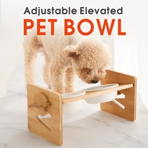 Adjustable Elevated Pet Bowl Dog Cat Food Water Bowl Stand Feeder With Ceramic Bowls