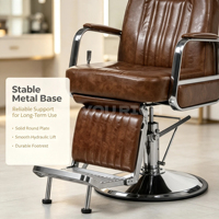 Sillón de Barbería Vintage Retro de Cuero PU Marrón, Hidráulico, Reclinable, Resistente, para Salón de Belleza, Escuela, con Rotación de 360 Grados