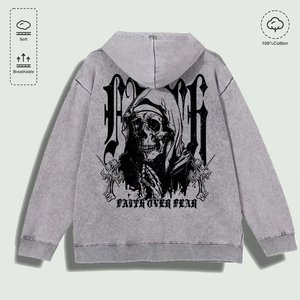 Sudadera con Capucha 100% Algodón Lavado con Estampado Gráfico de la Leyenda 'Faith Over <span class=keywords><strong>Fear</strong></span> Grim Reaper', Varios Colores - Product Image 2