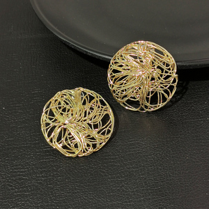 European American Metal Circular Earrings Women Retro Design Handmade Mesh Weaving <strong>Gold</strong> Plated Drop Earrings Accessories - Product Image 1