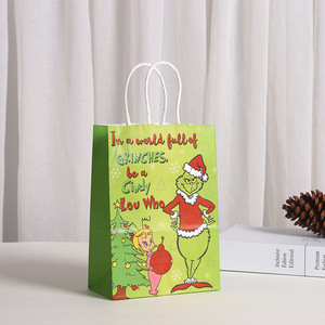 Christmas Tote <b>Bag</b> Green Monster <b>Xmas</b> Theme Party Kraft Paper <b>Bag</b> - Product Image 4